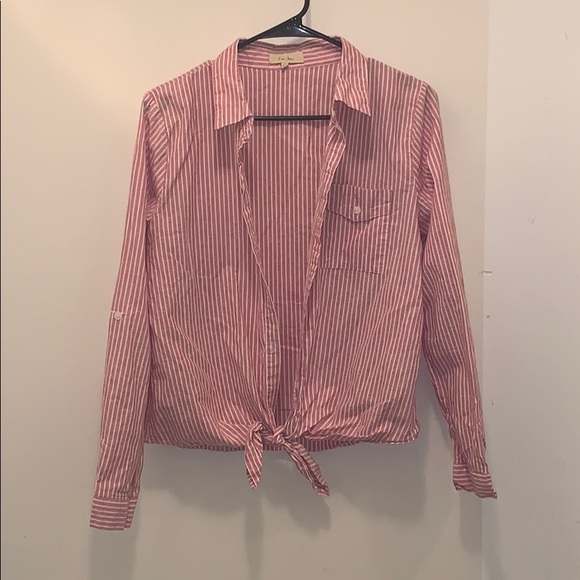 NWOT Front tie Striped Button Down - Picture 1 of 6